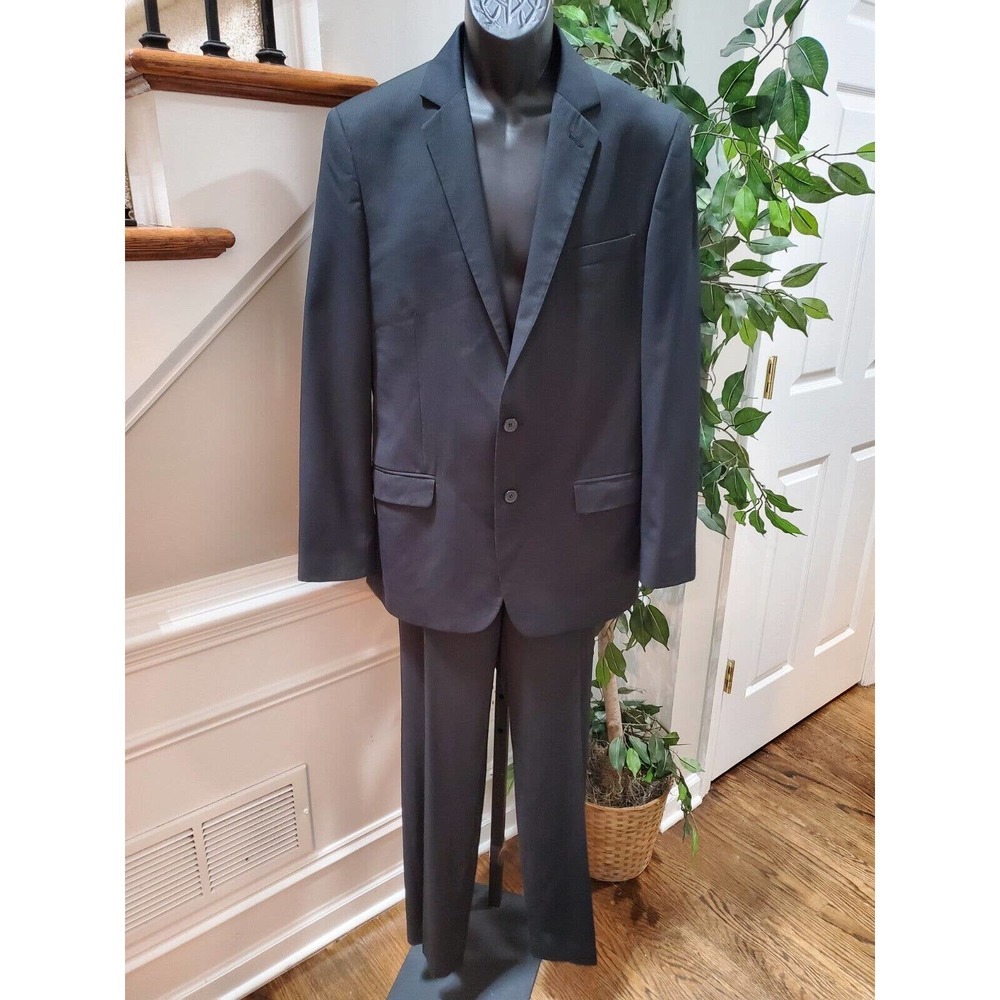 Giovani Men Black Polyester Single Breasted Fitted Blazer & Pant 2 Pc's Suit 52